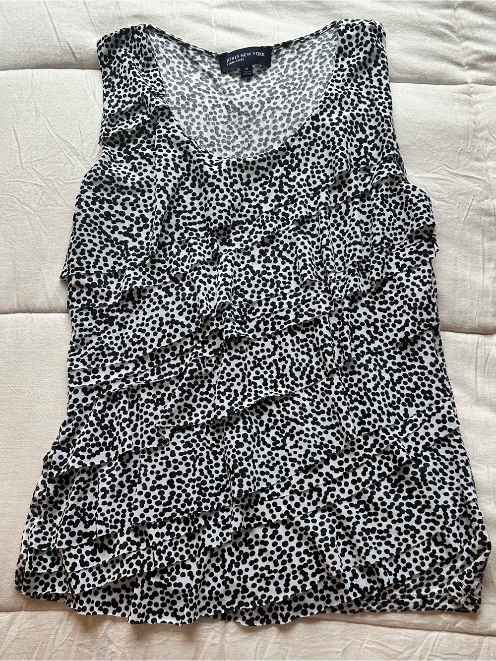 Jones New York Black and White Ruffle Polka Dot Camisole